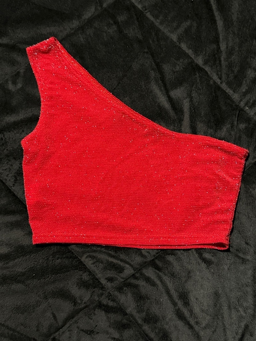 PrettyLittleThing Red Glitter One Shoulder Crop Top US 4 Party Clubwear - Picture 5 of 7